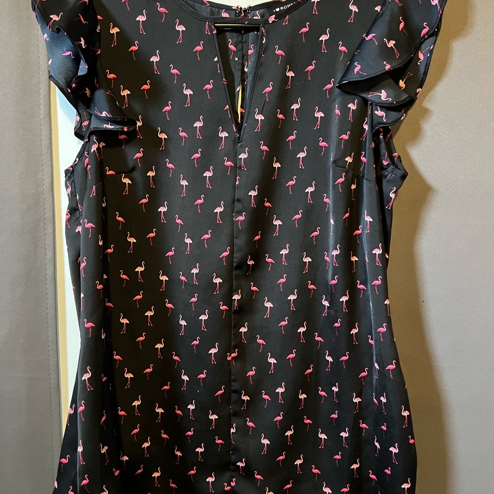 Flamingo Print Black Top
